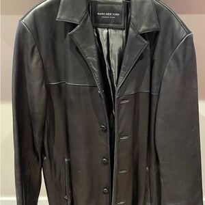 Andrew Marc Black Leather Button Up Jacket